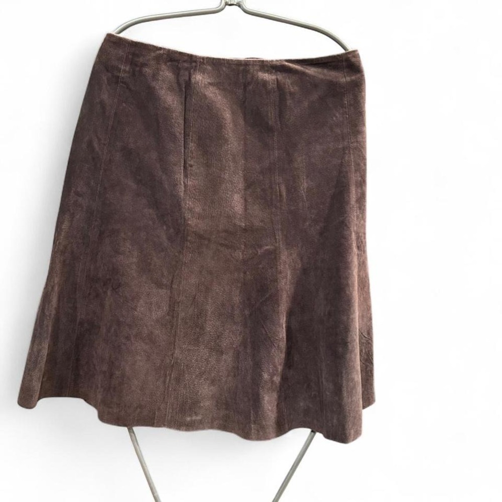 Brown suede midi skirt 15.5" flat waist‎ & 24" length (L6)